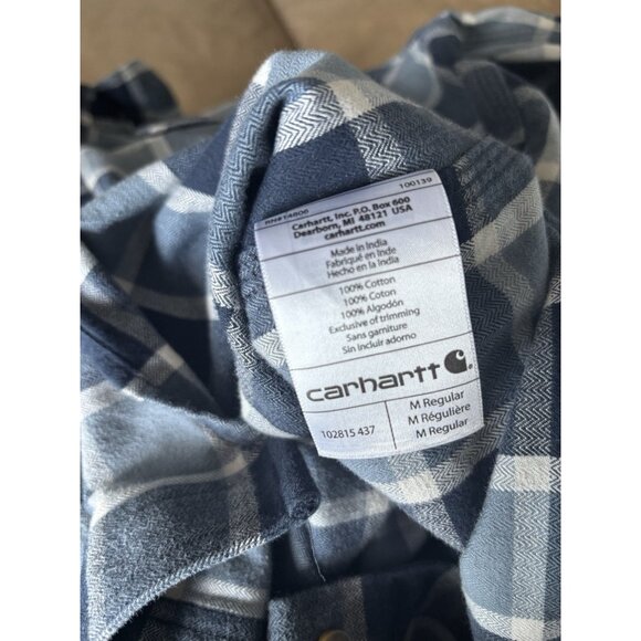 Carhartt Original Fit Blue Plaid Button Down Shirt Men's Medium Cowboy Western - Picture 5 of 13